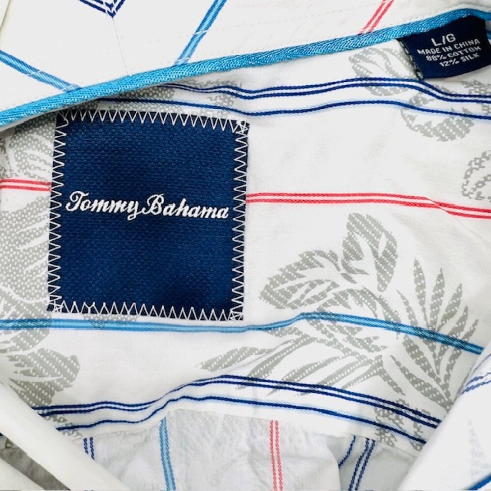 Men Tommy Bahama Casual Shirt Long Sleeve Button Down white blue stripe (77) - Picture 2 of 5